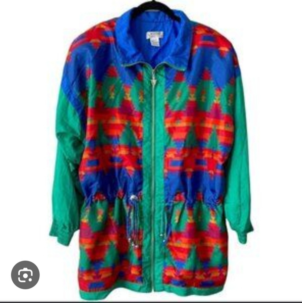 Lavon Blue and Green Windbreaker Jacket Vintage